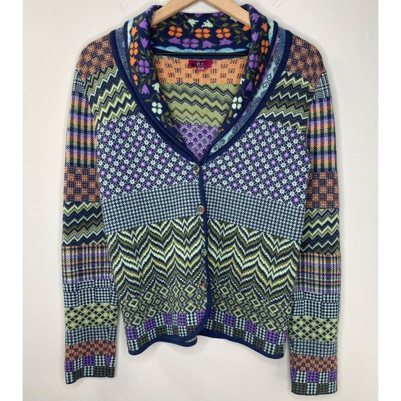 IVKO Sweaters - IVKO Floral Quilt Patchwork 100% Extrafine Merino Wool Cardigan Sweater | Size 6